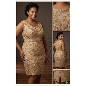 Brianna Plus Size 20W Champagne Gold 3D Lace Sheath Dress MOB Wedding Formal
